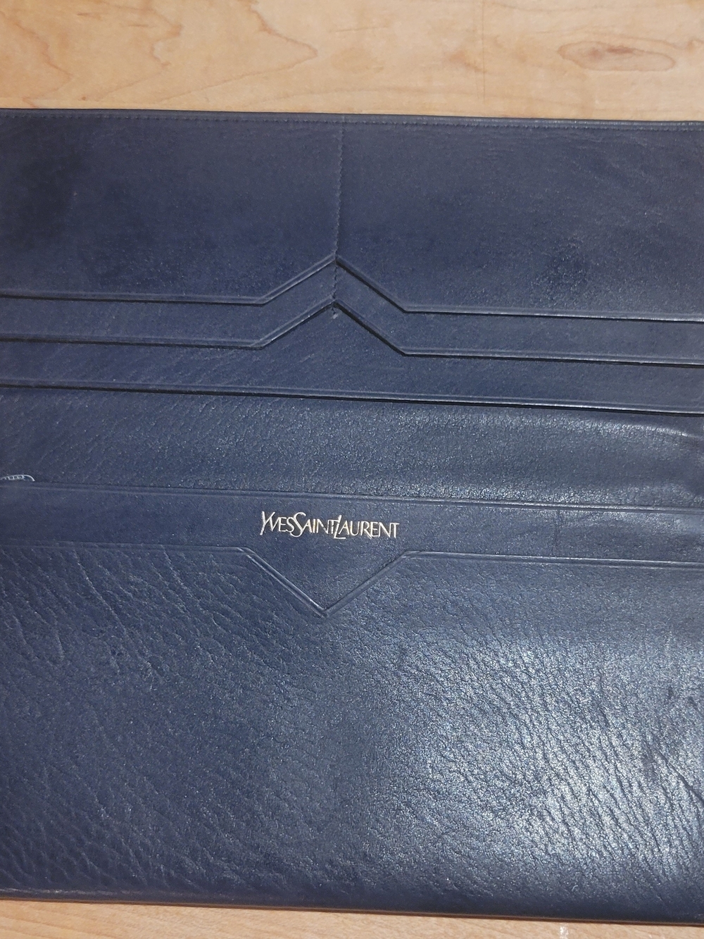 Yves Saint Laurent (YSL) Embossed Leather Wallet in Dark Navy - Picture 4 of 14